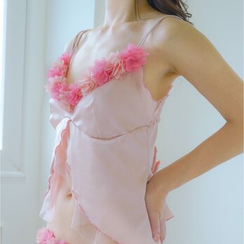 お花　シルク　キャミソール　ピンク　Spring flower　Ｍサイズの画像