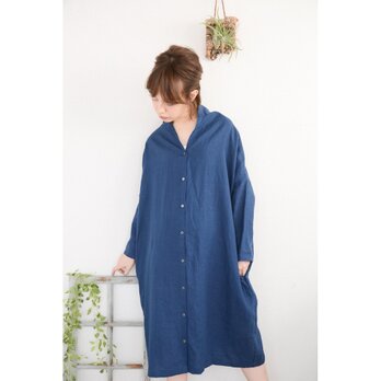 ◇linen highneck dropshoulder longonepiece_blueの画像