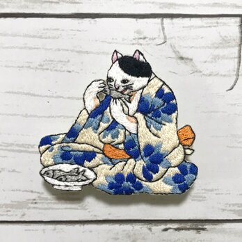 手刺繍浮世絵ブローチ＊歌川国芳「猫身八毛意」よりの画像