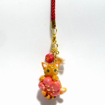 にゃんこのしっぽ○初春にゃんこストラップ〇梅の花〇茶とら猫
