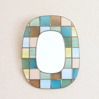 カラフルガラスパッチワークの鏡 [北西]
