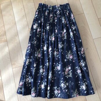 【SALE】チューリップの花ジャガードスカート（ネイビー）の画像