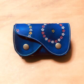 高級ヌメ革　手染めのルーズ財布　花柄　ロイヤルブルーの画像
