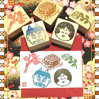 ✤節分はんこ〓【節分5個セット】3㎝四方他の画像