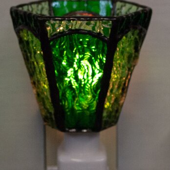 「おやすみランプ・グリーン系六面体」ステンドグラス・照明・緑色・フットランプの画像