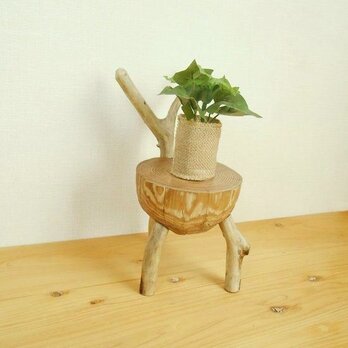 【温泉流木】赤ちゃんを思わせるかわいい丸太の椅子型置台 スタンド 花台 流木インテリアの画像