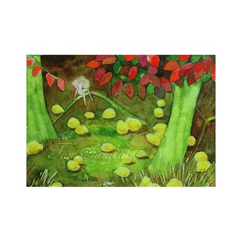 水彩画・原画「花梨の木の下で」の画像