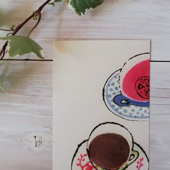 ポストカード2枚セット・水彩「赤いお茶」の画像