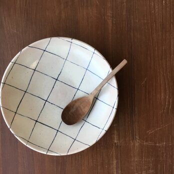 深皿7寸 象嵌格子 青