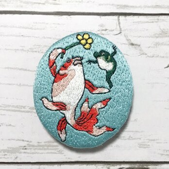 手刺繍浮世絵ブローチ＊歌川国芳「金魚づくし 酒のざしき」よりの画像