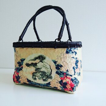 一閑張りバッグ  “唐獅子と牡丹”　浮世絵仕上げの画像