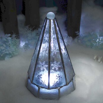 【大人のクリスマスツリー／雪と氷の世界】（Lサイズ）ステンドグラス･ランプ,LEDライト付の画像