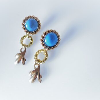 ツイストリング＆リーフピアス vintage earrings ring & leaf <PE1-0120>の画像