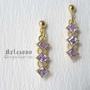 3連ジルコニアのピアス・イヤリング ～Lavender～ *σπειρα κοριτσι*の画像