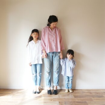 French Linen button gather blouse RED(stripe)の画像
