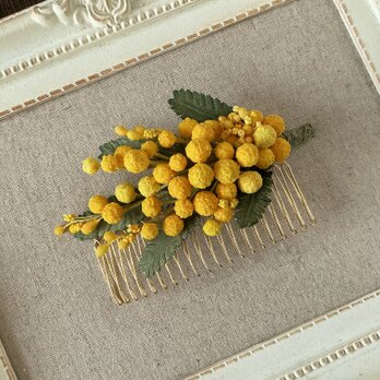 染め花のミモザのヘアコーム