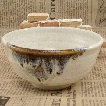 陶器ご飯茶碗（小）藁白＋茶　【200106】の画像
