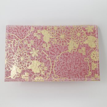 ギルディング和紙カードケース　菊 赤地 金の画像
