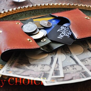 イタリアンレザー・革新のプエブロ・コンパクト２つ折り財布（コニャック×オリーバ）の画像