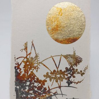 ギルディング和紙葉書　月と秋草　黄混合の画像