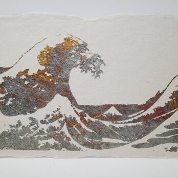 ギルディング和紙葉書　波と富士　黄混合の画像