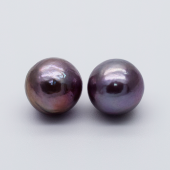 片穴 大粒ラウンド淡水パール 2粒 ペア パープル系 9~9.5mm*9~9.5mm ※素材販売です