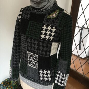 千鳥格子＆アラン模様のセーターの画像