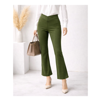 ❤SALE❤穿いている感じがしない美脚ストレートストレッチロングパンツ:7～13号対応！通年使用◎股下66/74㎝:緑