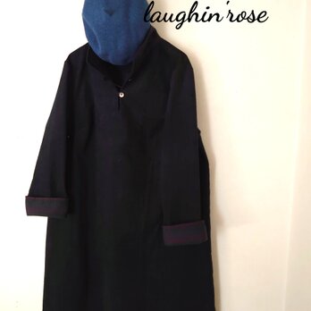 ストライプ＆コーデュロイ☆シャツカラーチュニック(ネイビー)