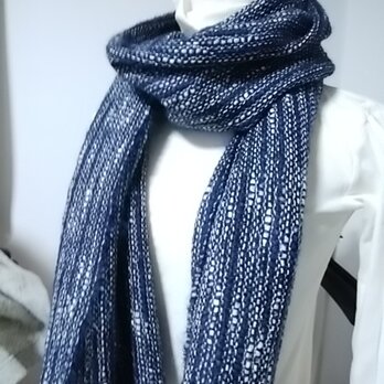 手織り・ふんわりマフラー(藍色）