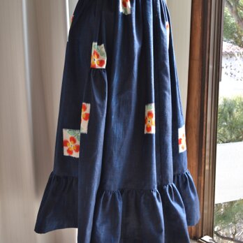 着物リメイク　段違いギャザースカート　Ｊ-32の画像