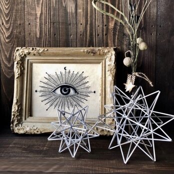 ヒンメリ「太陽　the sun」小サイズ星型　野外使用可なアルミ製　幾何学オブジェ　シルバー　クリスマスオーナメントの画像