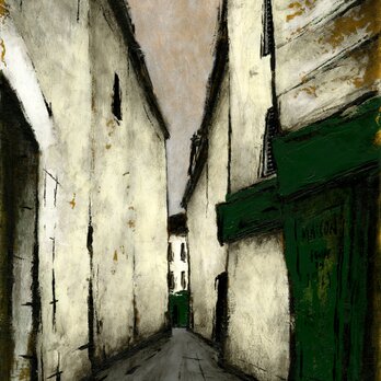 風景画 パリ 油絵「パリの裏通り」の画像