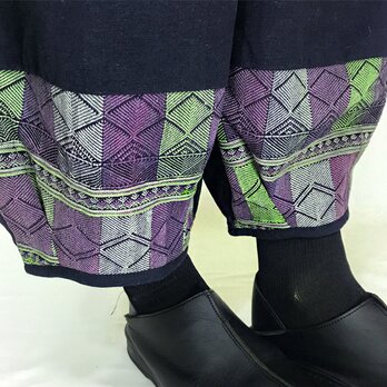 M~Lサイズ、ジョムトン手織り綿のもんぺパンツ、ヤオ刺繍付き、オールシーズンの画像