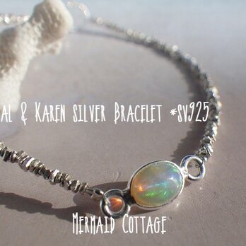 Opal＆Karen silver Bracelet ☆10月誕生石☆遊色オパール＆カレンシルバーの画像