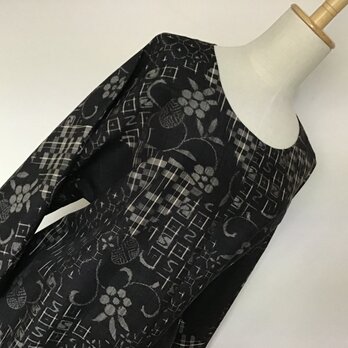 0213   着物リメイク     2L~3L寸法　七分袖コクーンワンピース　　手織り紬の画像