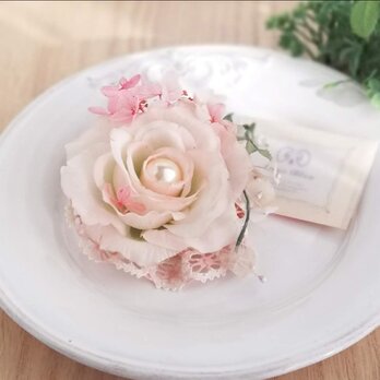 ふわふわシフォンローズのコサージュ 2Way☆*:ベビーピンク fluffy chiffon rose corsage pinkの画像