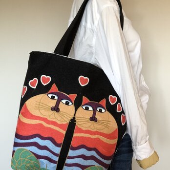 大きなトート　刺繍2ひきの猫　受注製作