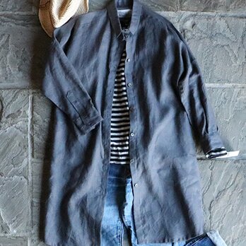 リネンドロップシャツワンピース：グレー