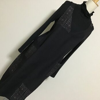 0219    着物リメイク　L~2L寸法　Vネックジャンバースカート    小千谷紬の画像