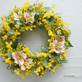 Spring Wreath ～mimosa～35cm（造花）の画像