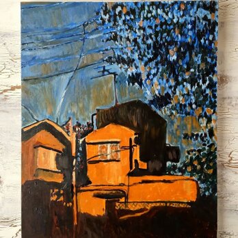 絵画「夕方の住宅街」F15・油彩画・原画・裏紐付きの画像