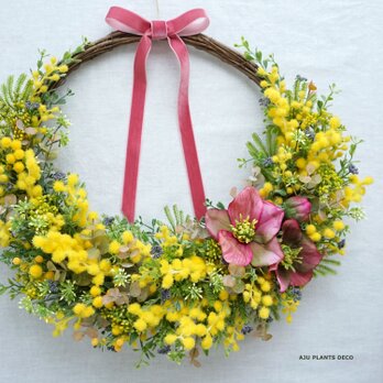Spring Wreath ～mimosa2～35ｘ40（造花）の画像