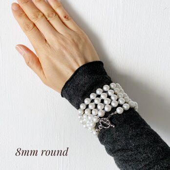 ★3WAY★パールビーズ・ロング＆2連ネックレス＆5連ブレスレッド（Silver/96cm/8mm round beads）の画像