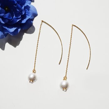 コットンパール ピアス Sweet White Cotton Pearl earrings P0038の画像