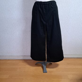 ブラック　ガウチョパンツ　ワイドパンツ　コットンリネン　黒　綿麻　Lサイズ　11号の画像