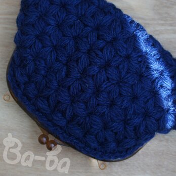 ばあば作・軽量リフ編みプチバッグ（blauw・C1301）の画像