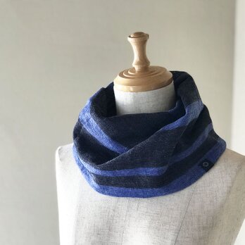 さらふわ ラミー麻のねじりリバーシブルスヌード Navy/Blueの画像