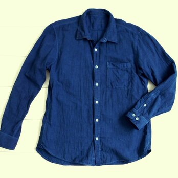 ◆100％自然素材　天然灰汁発酵建て 本藍染◆　オーガニックコットン ダブルガーゼ メンズシャツの画像
