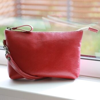 受注生産＊本革＊小物入れ　ポーチ＊コスメポーチ ＊化粧ポーチ　フェーズレッド